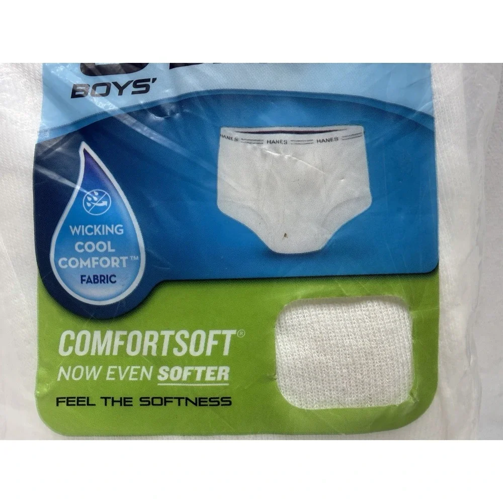 Hanes 6‎ Pack Tagless White Boys Briefs Underwear Size L Large (14-16) NIP